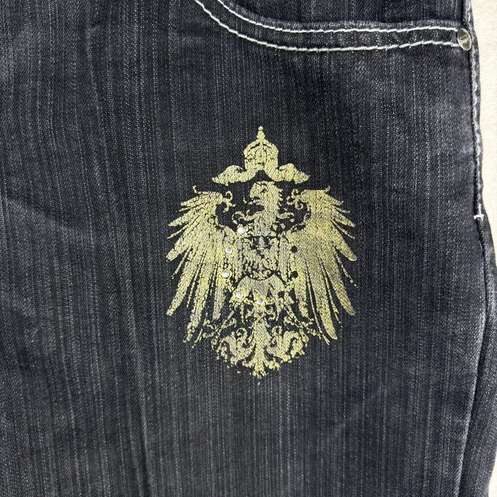 Y2K Urban Label Mens Black Denim Jean Shorts Baggy Embellished Size 38 - Picture 3 of 8